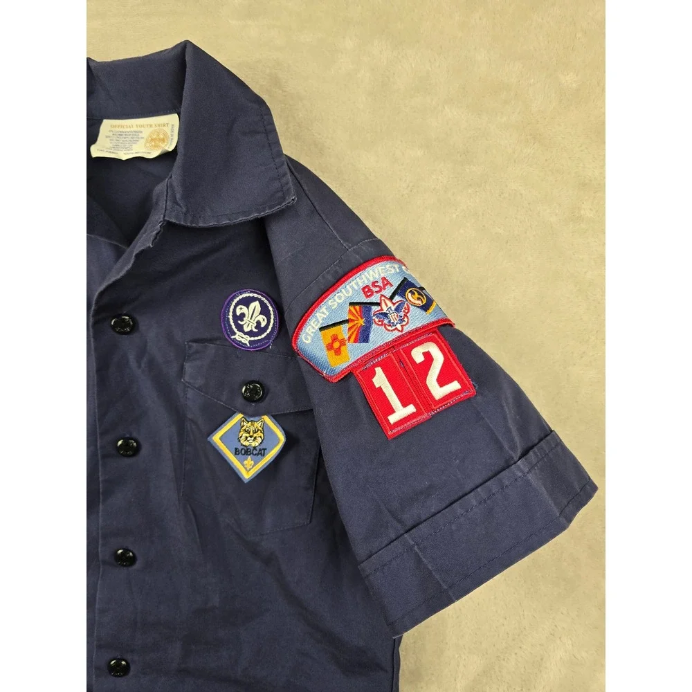 Boy Scouts of America Uniform Shirt Youth Medium Blue Patches‎ Great Southwest